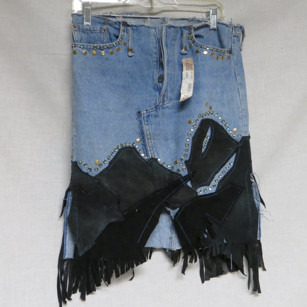 Jessica Redesign Distressed Denim & leather Skirt
